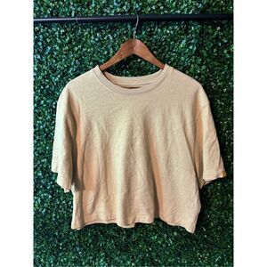 YELLOW LABEL CO. BOXY TAN CROP TOP SIZE LARGE NWOT